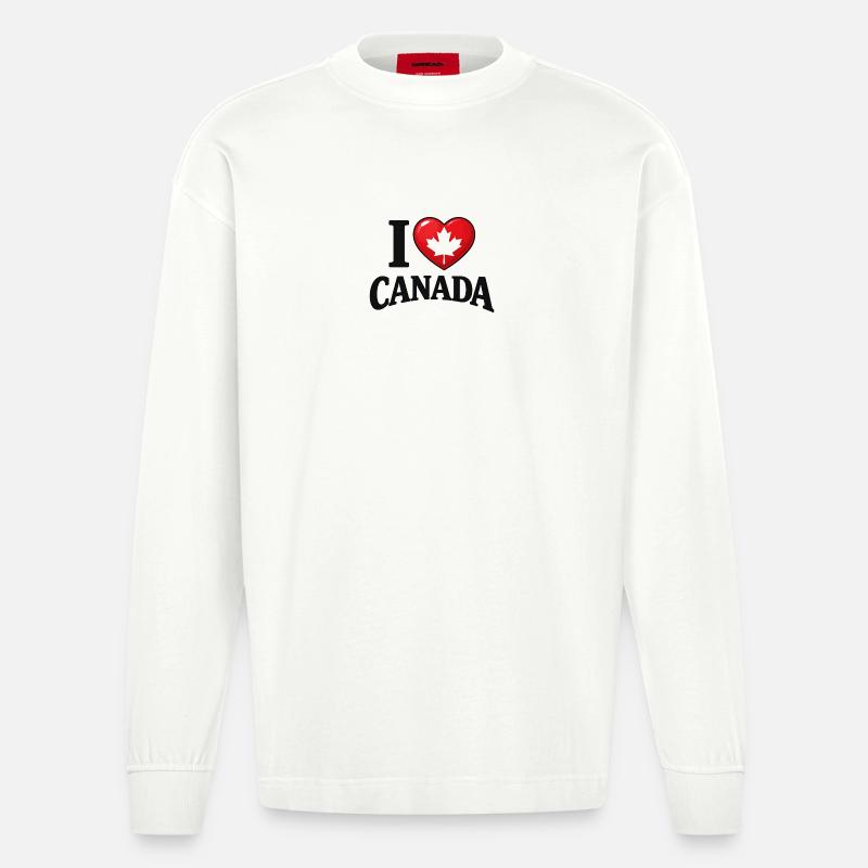 I Love Canada – Ahornblatt-Botschaft - Heavyweight Oversized Organic Langarmshirt Made in EU - OFF WHITE