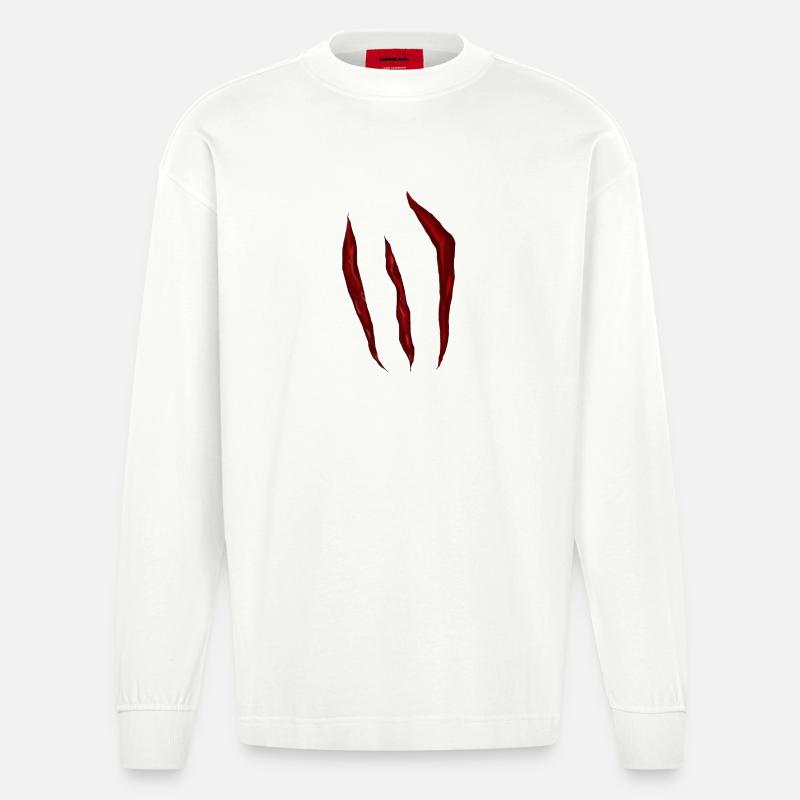 Blood-red scratch marks - Heavyweight Oversized Organic Longsleeve Shirt Made in EU - OFF WHITE