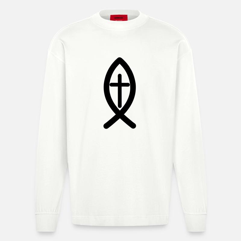 Jesus-Symbol - Heavyweight Oversized Organic Langarmshirt Made in EU - OFF WHITE