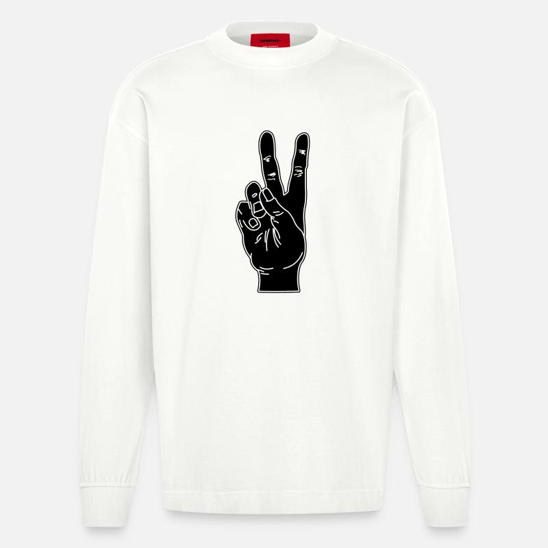Black hand gesture peace - Heavyweight Oversized Organic Longsleeve Shirt Made in EU - OFF WHITE