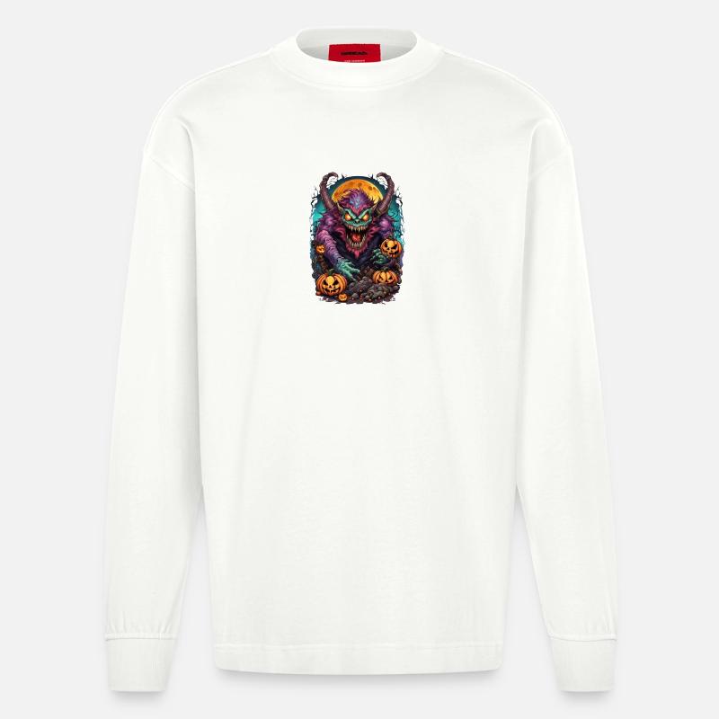 Dämon Halloween  - Heavyweight Oversized Organic Langarmshirt Made in EU - OFF WHITE
