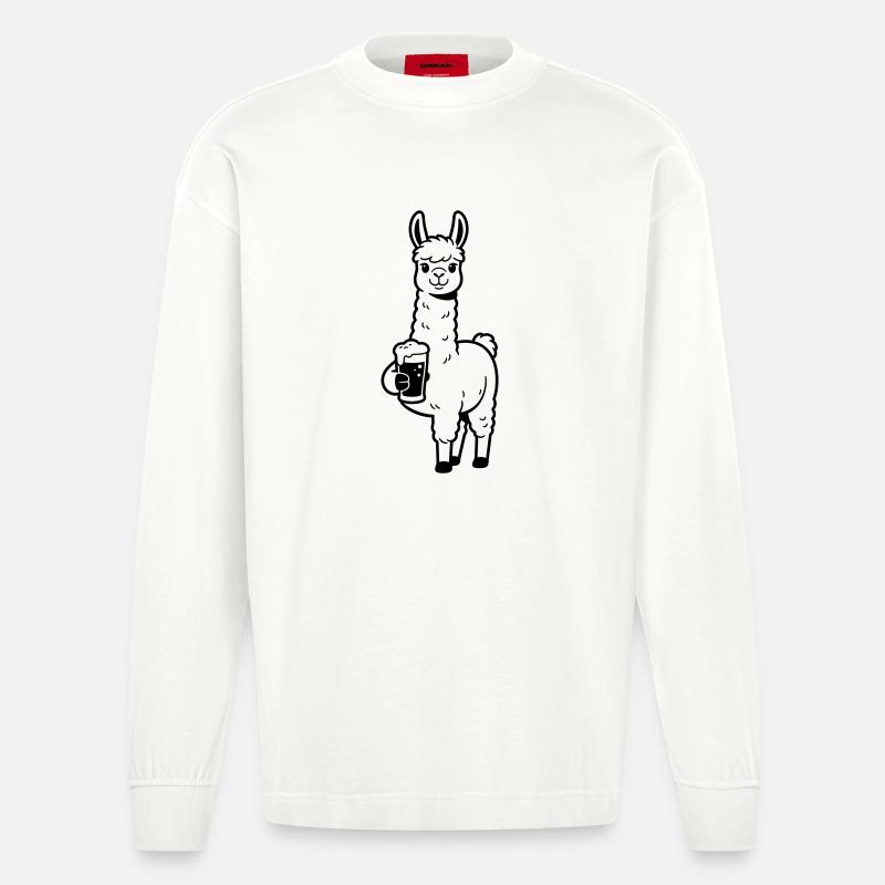 Llama mit Bier - Heavyweight Oversized Organic Langarmshirt Made in EU - OFF WHITE