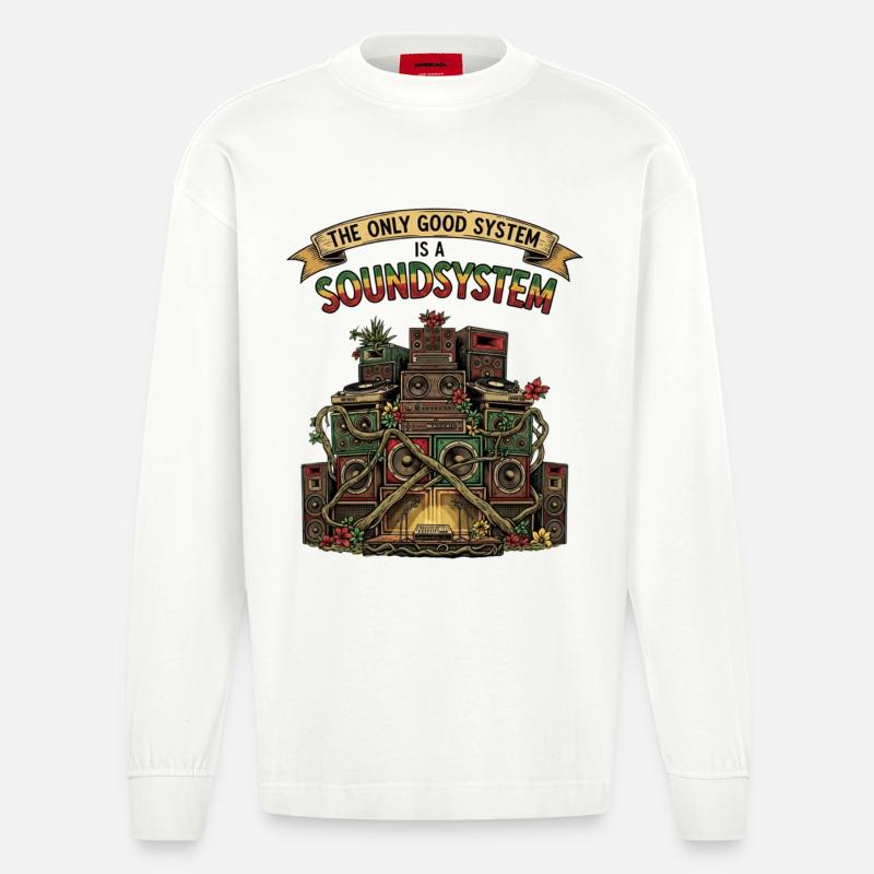 Sound System Collage Dub Reggae - Heavyweight Oversized Organic Langarmshirt Made in EU - OFF WHITE