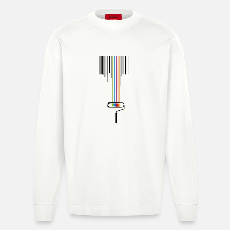 Farbrolle mit Strichcode - Heavyweight Oversized Organic Langarmshirt Made in EU - OFF WHITE