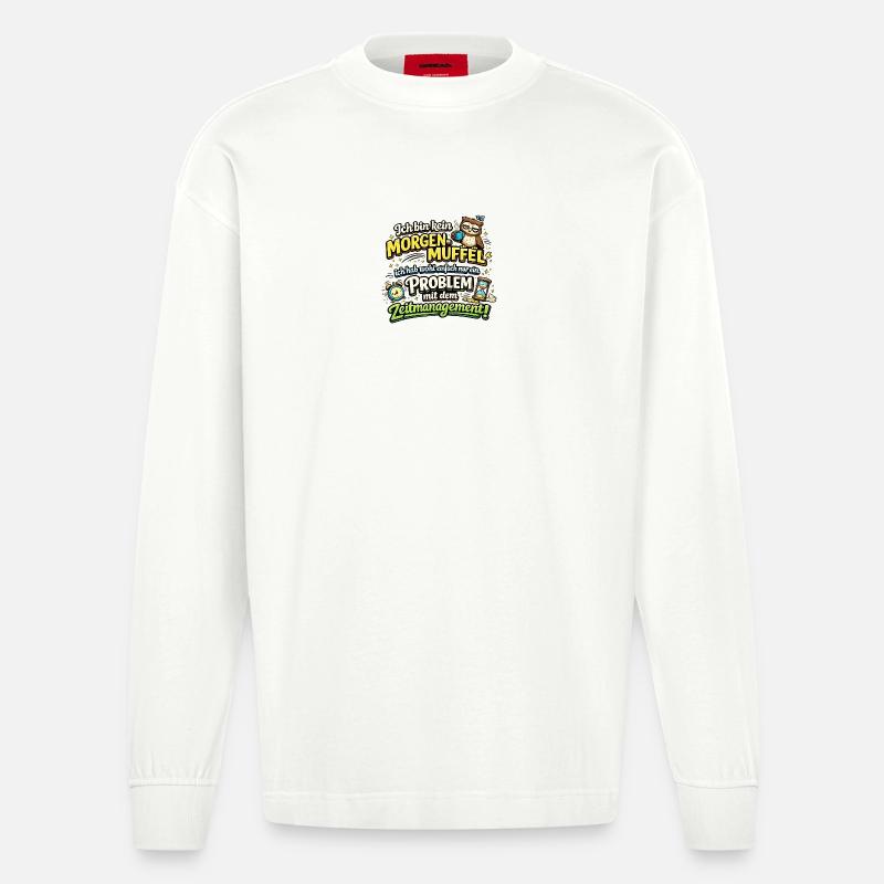 Morgenmuffel mit Zeitmanagement-Problem - Heavyweight Oversized Organic Langarmshirt Made in EU - OFF WHITE