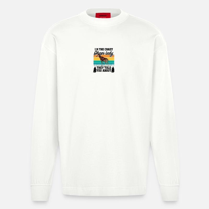 Ich bin die verrückte Okapi Lady - Heavyweight Oversized Organic Langarmshirt Made in EU - OFF WHITE