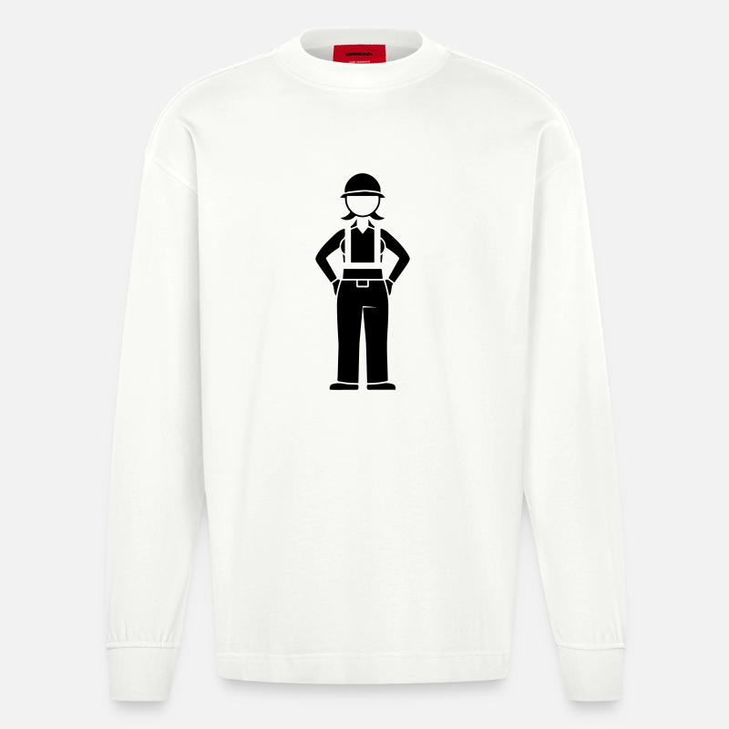 Construction Worker Construction House Construction - Heavyweight Oversized Organic Longsleeve Shirt Made in EU - OFF WHITE