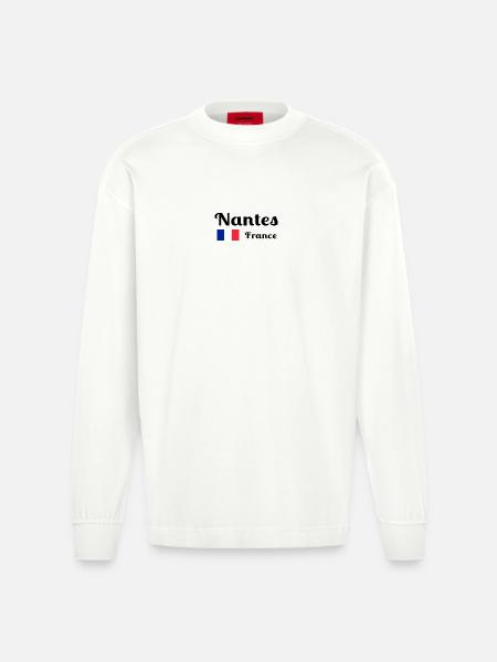 Nantes France- Stylish prints - Heavyweight Oversized Organic Longsleeve Shirt Made in EU - OFF WHITE