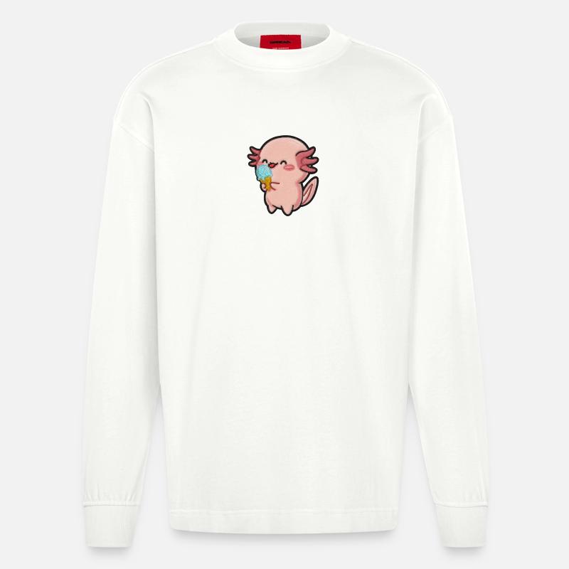 Kleiner Axolotl Eiscreme Spaß - Heavyweight Oversized Organic Langarmshirt Made in EU - OFF WHITE