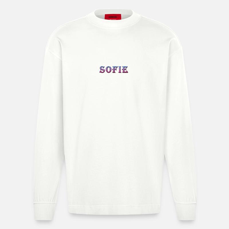 Farbenfroher 3D-Text mit Glitzereffekt - Heavyweight Oversized Organic Langarmshirt Made in EU - OFF WHITE