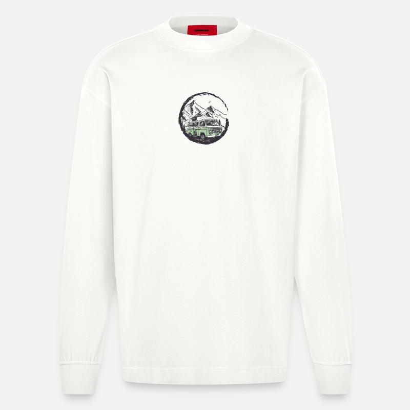 Retro Camper im Mountain Circle - Heavyweight Oversized Organic Langarmshirt Made in EU - OFF WHITE