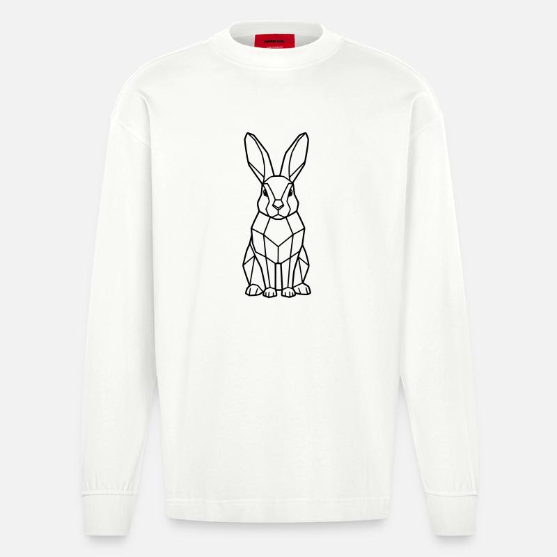 Geometrischer Hase Low Poly Outline - Heavyweight Oversized Organic Langarmshirt Made in EU - OFF WHITE