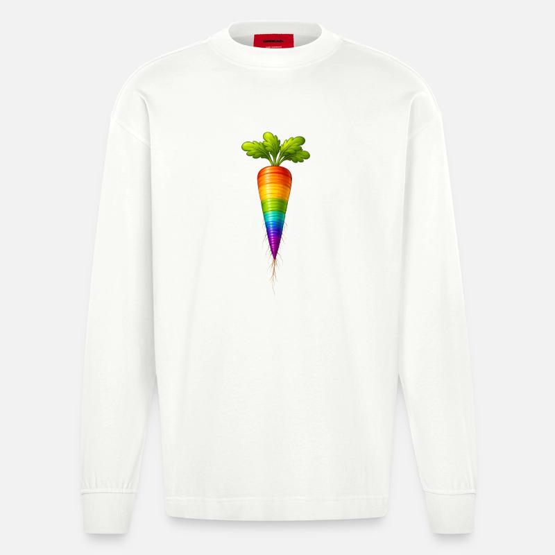 Regenbogen Karotte Buntes Gemüse Design - Heavyweight Oversized Organic Langarmshirt Made in EU - OFF WHITE