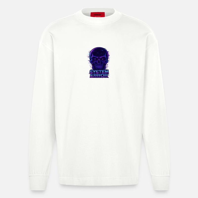 Neon Glitch Schädel mit Systemfehlertext - Heavyweight Oversized Organic Langarmshirt Made in EU - OFF WHITE