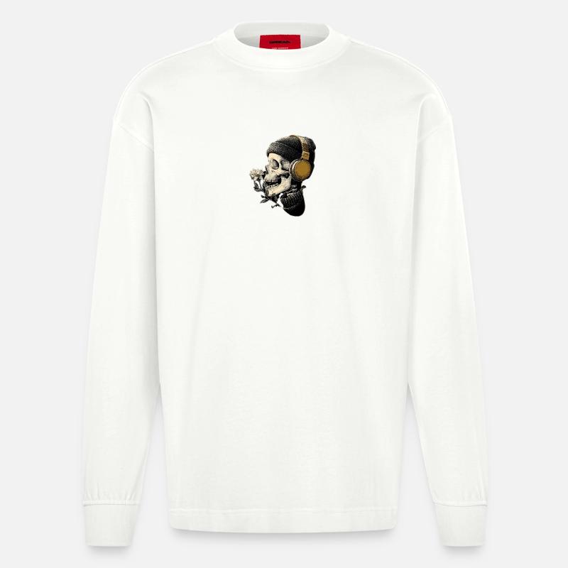 Kopfhörer-Skull mit Blume - Heavyweight Oversized Organic Langarmshirt Made in EU - OFF WHITE