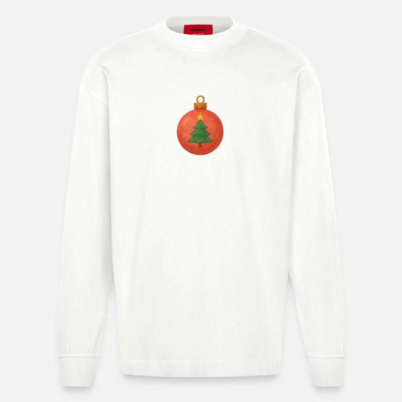 Weihnachtskugel mit Tannenbaum - Heavyweight Oversized Organic Langarmshirt Made in EU - OFF WHITE