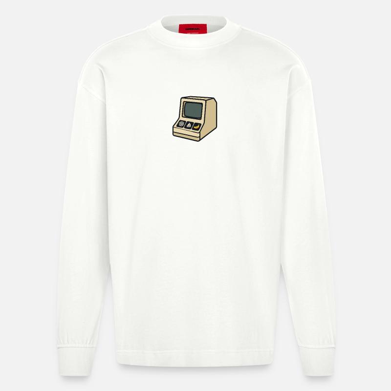 Retro-KI-Computer mit ikonischen Symbolen - Heavyweight Oversized Organic Langarmshirt Made in EU - OFF WHITE