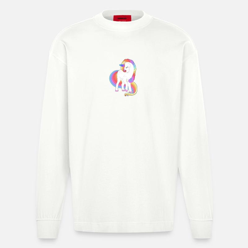 Verzaubertes Regenbogenmähnen-Einhorn - Heavyweight Oversized Organic Langarmshirt Made in EU - OFF WHITE