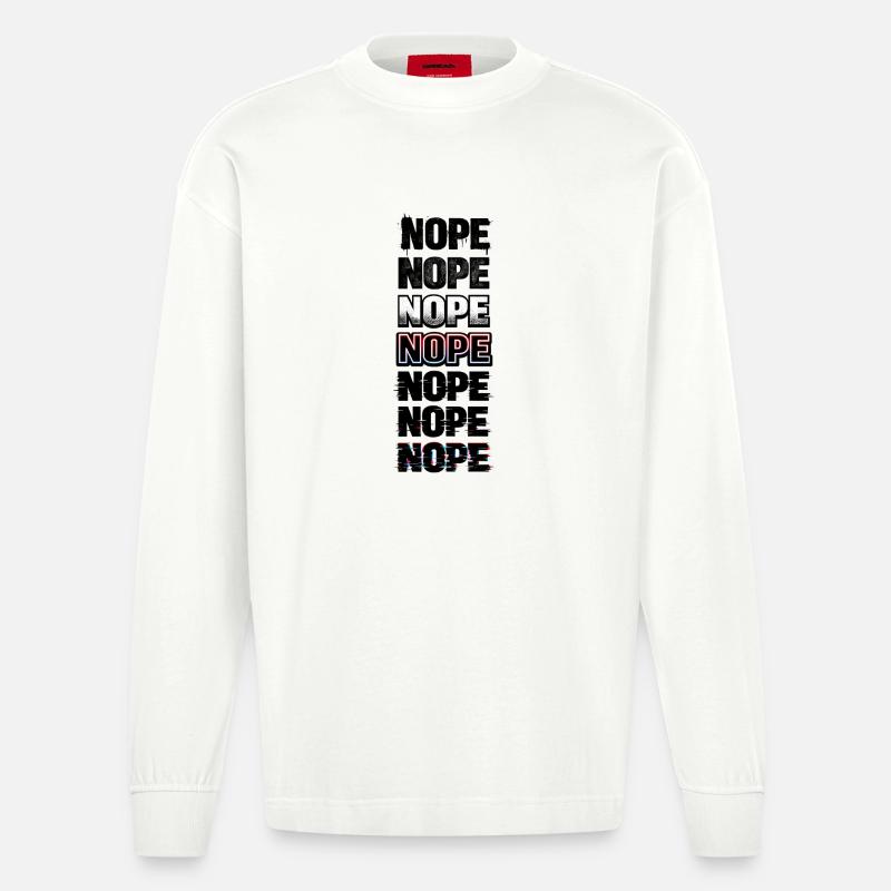 Nein, Neon-Glitch-Textstack - Heavyweight Oversized Organic Langarmshirt Made in EU - OFF WHITE
