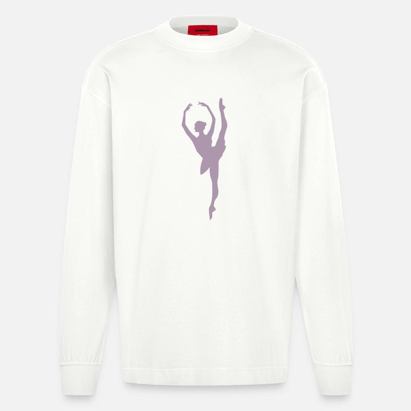 Minimalist Ballet Dancer Silhouette - Heavyweight Oversized Organic Longsleeve Shirt Made in EU - OFF WHITE