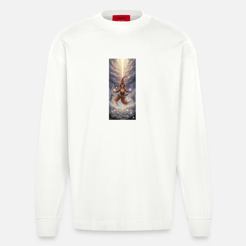 Fox Magic in the Light Path - Heavyweight Oversized Organic Longsleeve Shirt Made in EU - OFF WHITE