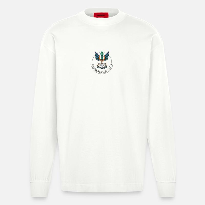Quest. Code. Conquer Emblem - Heavyweight Oversized Organic Langarmshirt Made in EU - OFF WHITE
