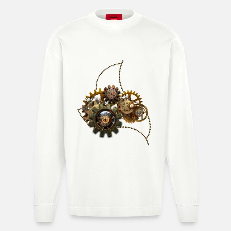 Steampunk, wunderbare Uhr mit Getriebe. - Heavyweight Oversized Organic Langarmshirt Made in EU - OFF WHITE
