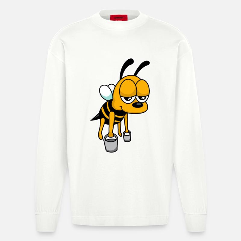 Worker bee - design - Heavyweight Oversized Organic Longsleeve Shirt Made in EU - OFF WHITE