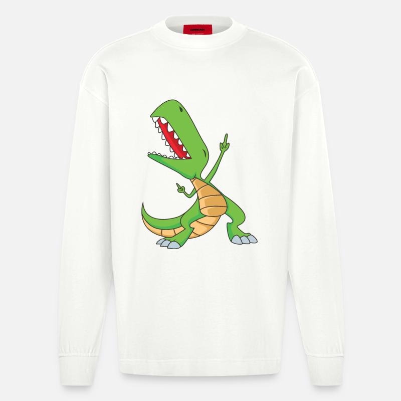 Dabbing T-Rex | Dabbing Dinosaurier - Heavyweight Oversized Organic Langarmshirt Made in EU - OFF WHITE