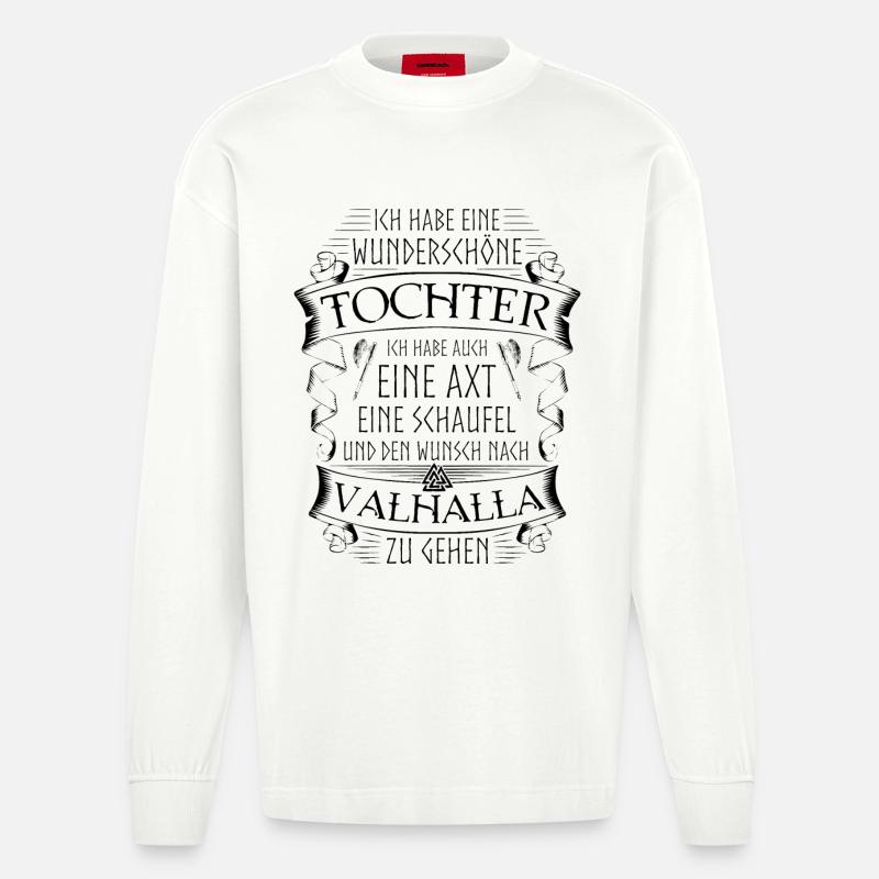 Vater Tochter Wikinger Spruch Valknut Valhalla - Heavyweight Oversized Organic Langarmshirt Made in EU - OFF WHITE