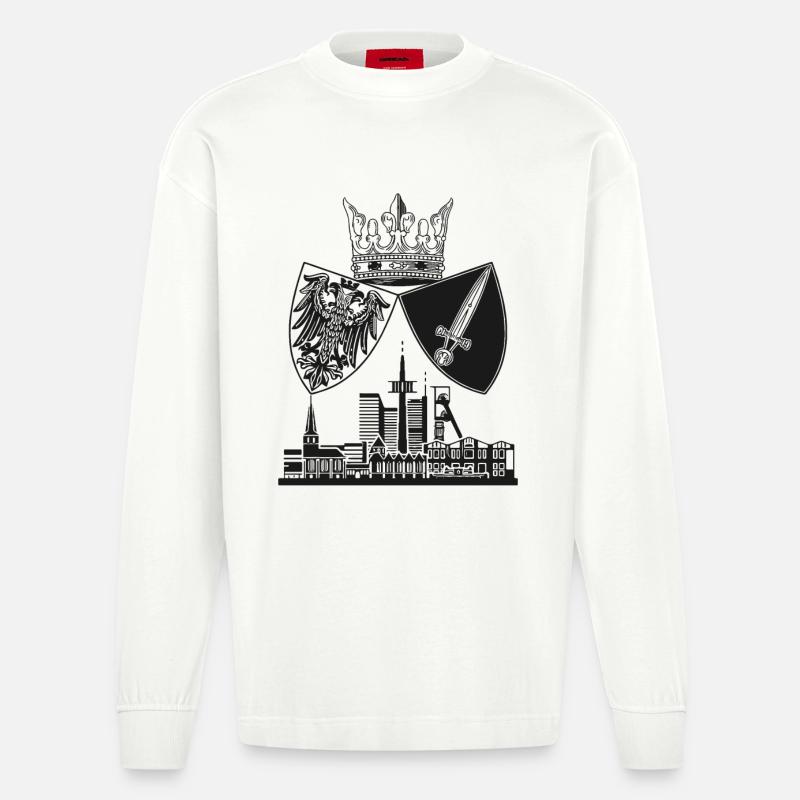 Essen - Skyline - Wappen - Heavyweight Oversized Organic Langarmshirt Made in EU - OFF WHITE