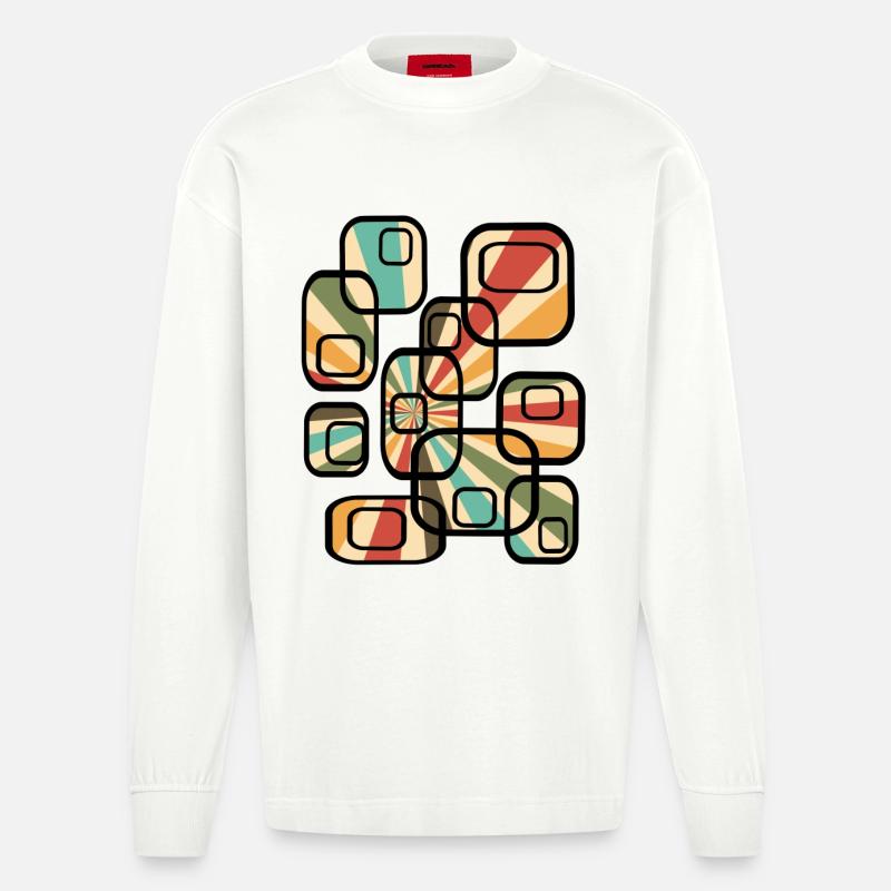 70er Tapetenmuster Quader Retro Muster - Heavyweight Oversized Organic Langarmshirt Made in EU - OFF WHITE