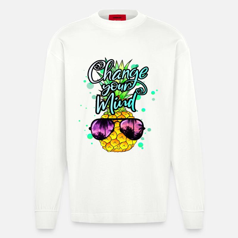 Ananas verändere dein Denken - Heavyweight Oversized Organic Langarmshirt Made in EU - OFF WHITE