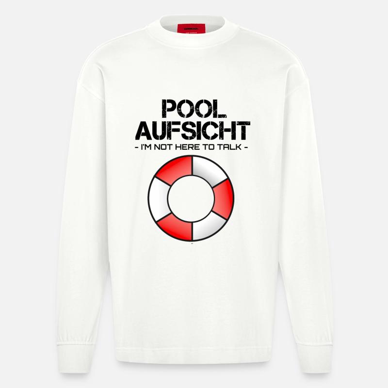 Pool Aufsicht mit Rettungsring - Heavyweight Oversized Organic Langarmshirt Made in EU - OFF WHITE