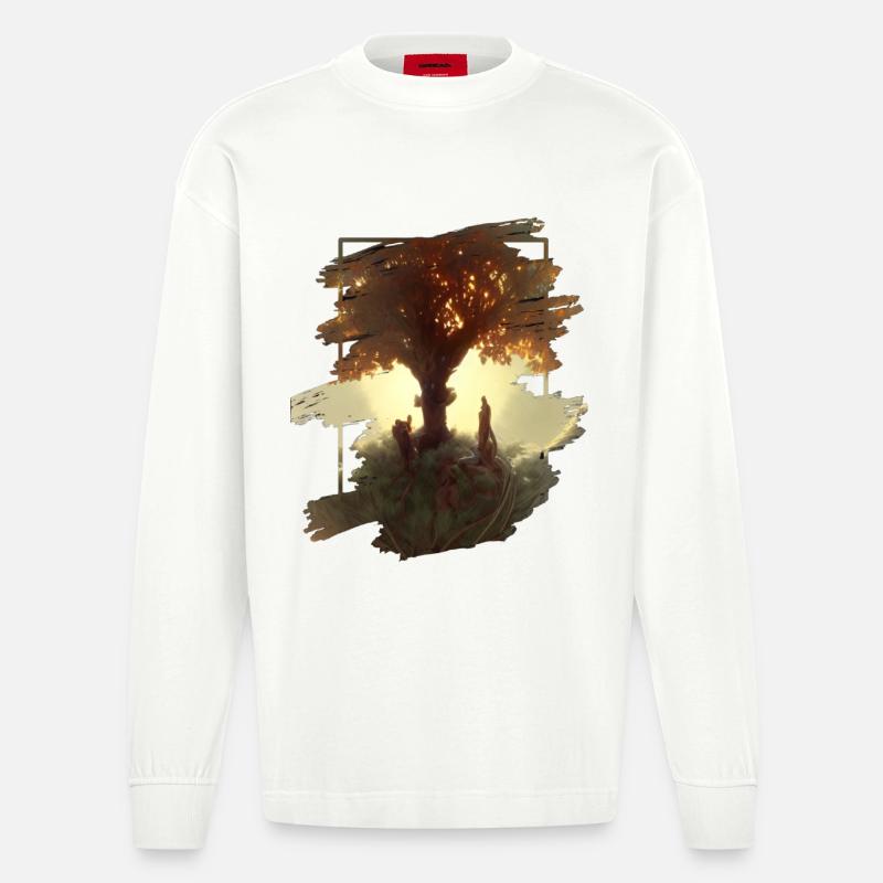 Baum des Lebens - Heavyweight Oversized Organic Langarmshirt Made in EU - OFF WHITE