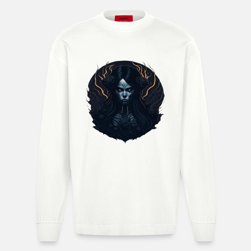 Schwarzes Gothic Mädchen Ästhetik - Heavyweight Oversized Organic Langarmshirt Made in EU - OFF WHITE