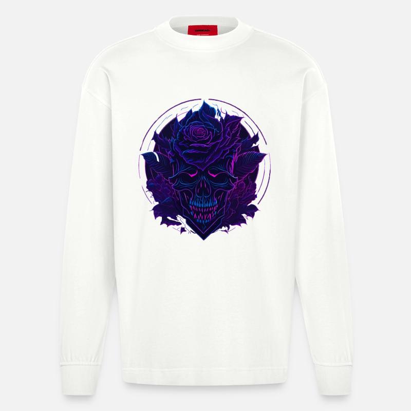Neon Roses Skull EDM - Manches longues bio épais oversize fabriqué en UE - OFF WHITE