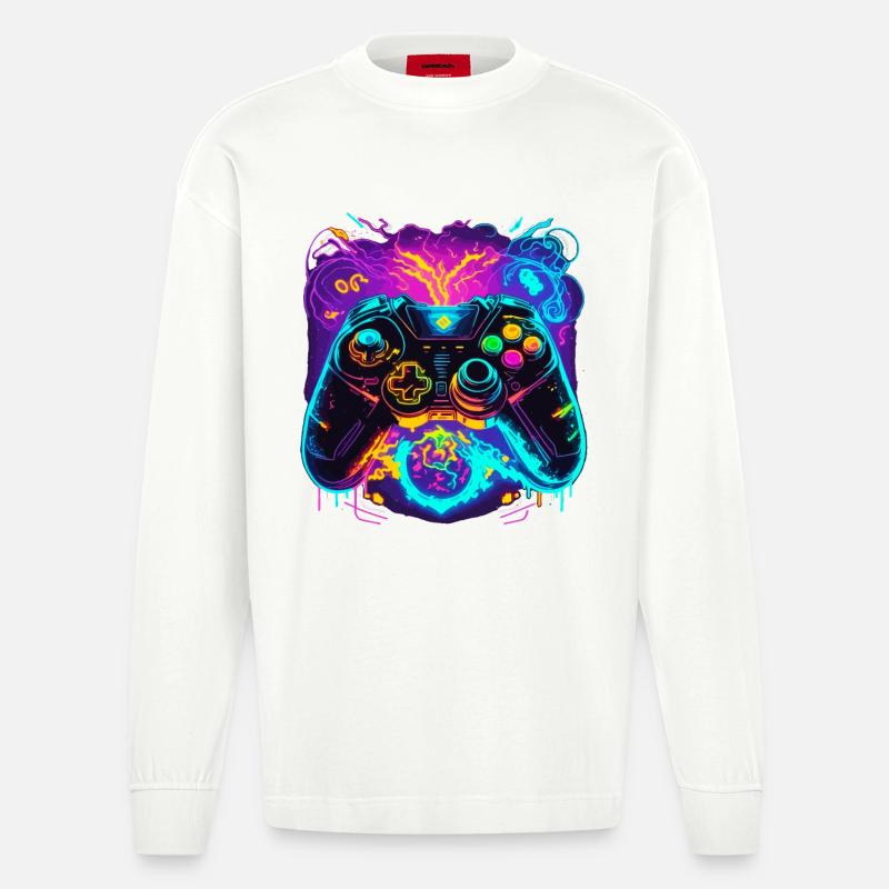 Power Graffiti Gaming Controller - Manches longues bio épais oversize fabriqué en UE - OFF WHITE