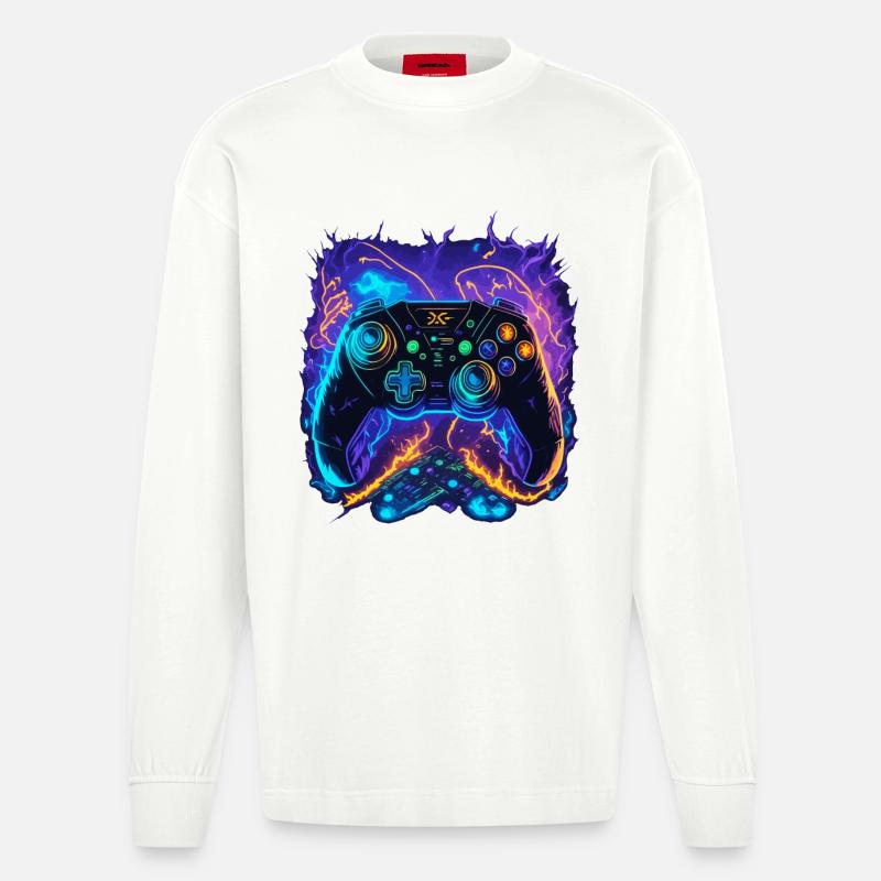 Powerful Gaming Controller Art - Heavyweight Oversized Organic Langarmshirt Made in EU - OFF WHITE