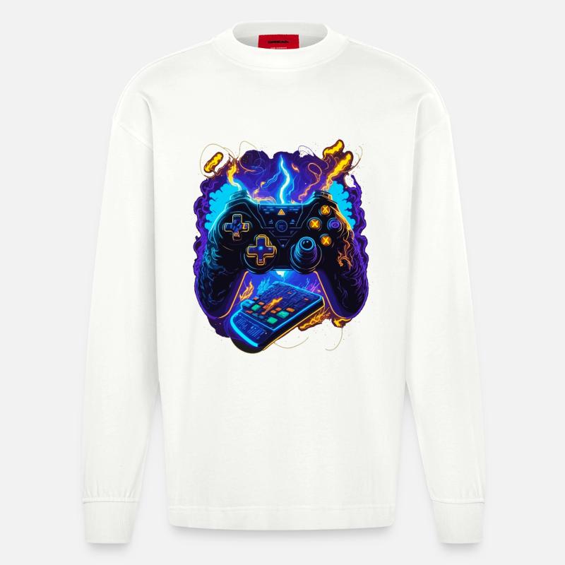 Cyber Gaming Controller - Heavyweight Oversized Organic Langarmshirt Made in EU - OFF WHITE
