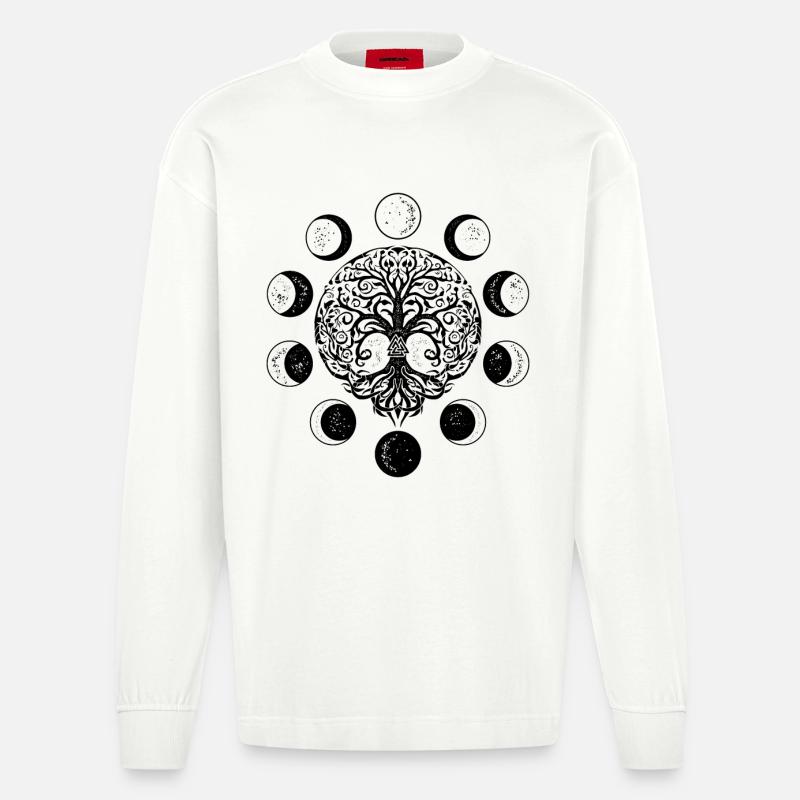 Ygdrassil Mondphasen Witchcraft Occult Lebensbaum - Heavyweight Oversized Organic Langarmshirt Made in EU - OFF WHITE