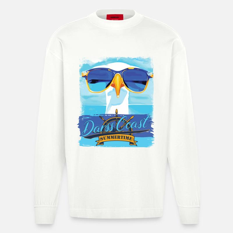 DarssCoast Möwe - blue white Möwen Collection - Heavyweight Oversized Organic Langarmshirt Made in EU - OFF WHITE