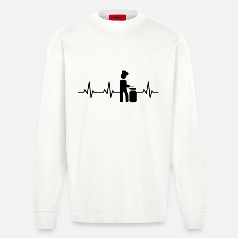 Kochen Strichfigur Herzlinie - Heavyweight Oversized Organic Langarmshirt Made in EU - OFF WHITE