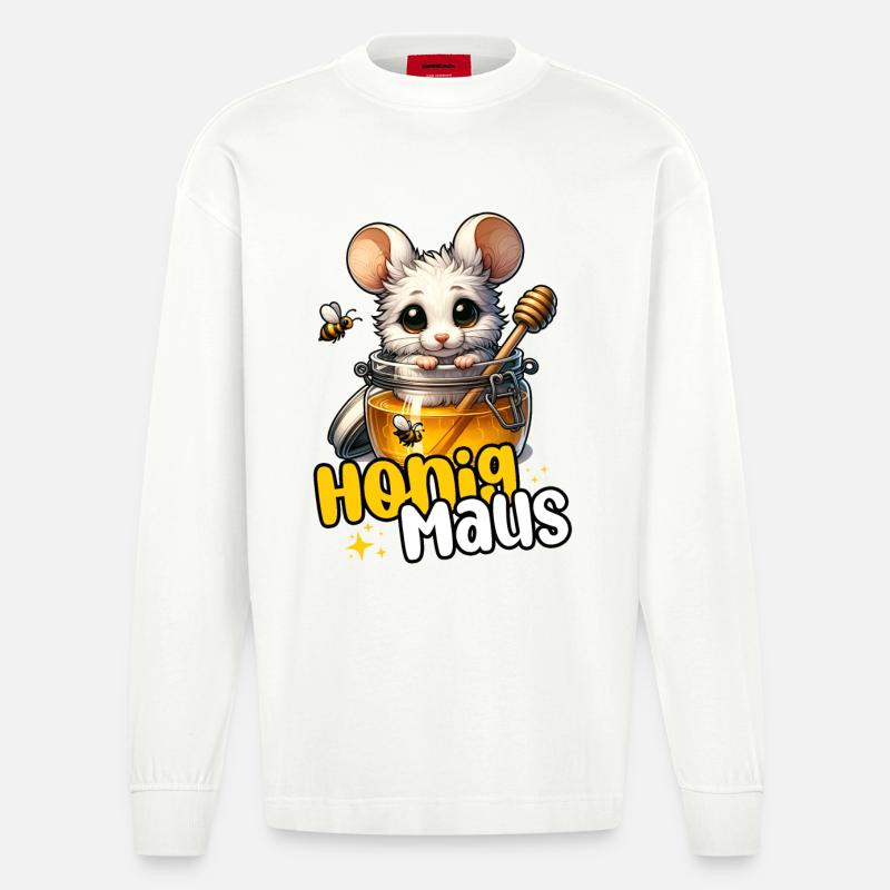 Honigmaus – Süße Maus im Honigglas - Heavyweight Oversized Organic Langarmshirt Made in EU - OFF WHITE