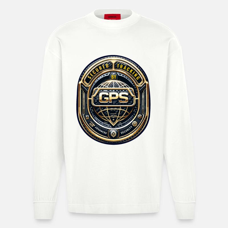 GPS-Tracking Warnaufkleber - Heavyweight Oversized Organic Langarmshirt Made in EU - OFF WHITE