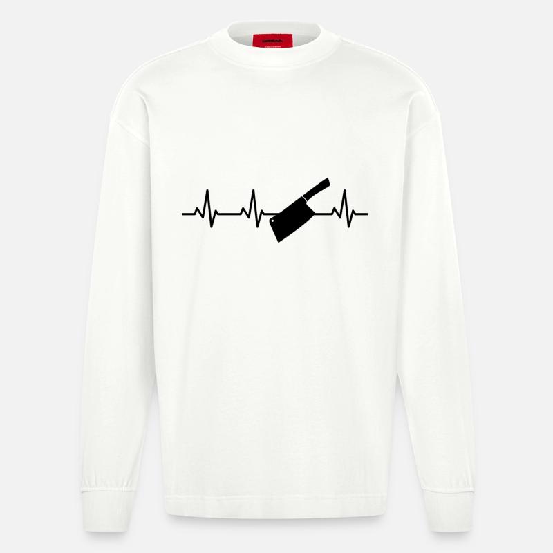 Hackmesser Herzlinie - Heavyweight Oversized Organic Langarmshirt Made in EU - OFF WHITE