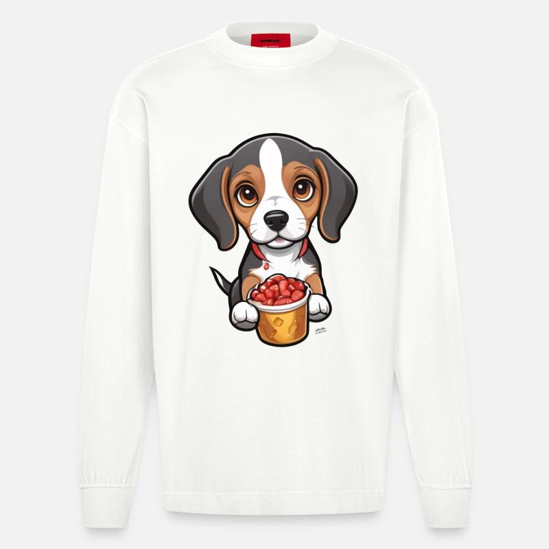 Tiny Beagle Pup - Heavyweight Oversized Organic Langarmshirt Made in EU - OFF WHITE