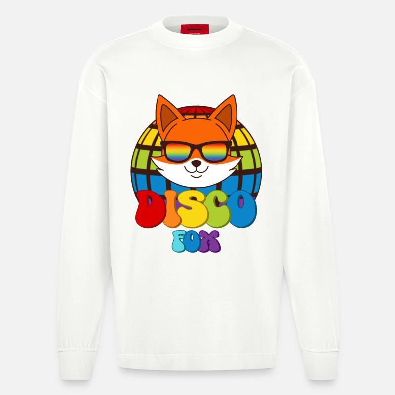 Disco Fox Discokugel Fuchs Sonnenbrille Discofox - Heavyweight Oversized Organic Langarmshirt Made in EU - OFF WHITE