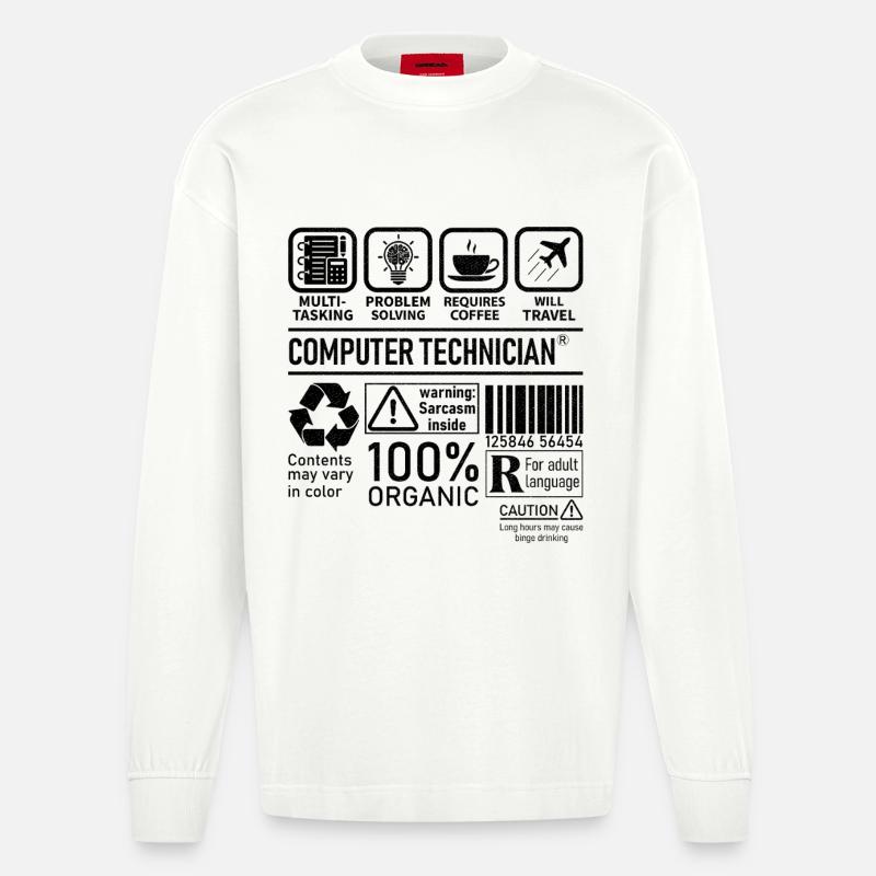 Computer Technician multi tasking problem solving - Heavyweight Oversized Organic Longsleeve Shirt Made in EU - OFF WHITE
