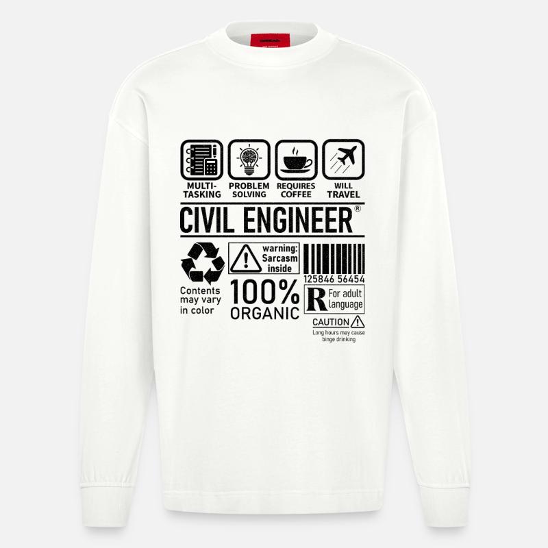 Civil Engineer multi tasking problem solving - Heavyweight Oversized Organic Langarmshirt Made in EU - OFF WHITE